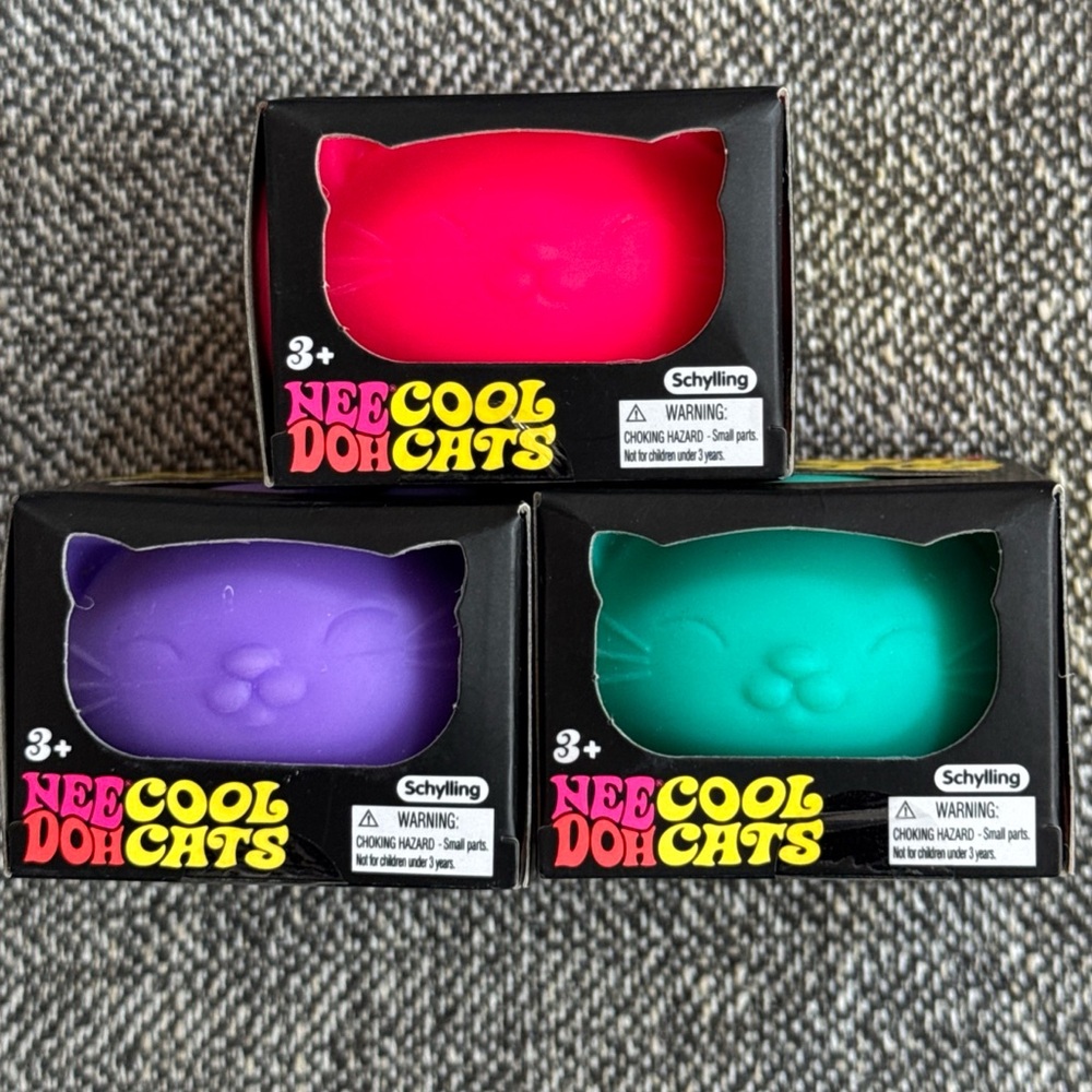 NeeDoh Cool Cats Squishy Stress Toys - Pink, Purple, Teal (Lot of 3)